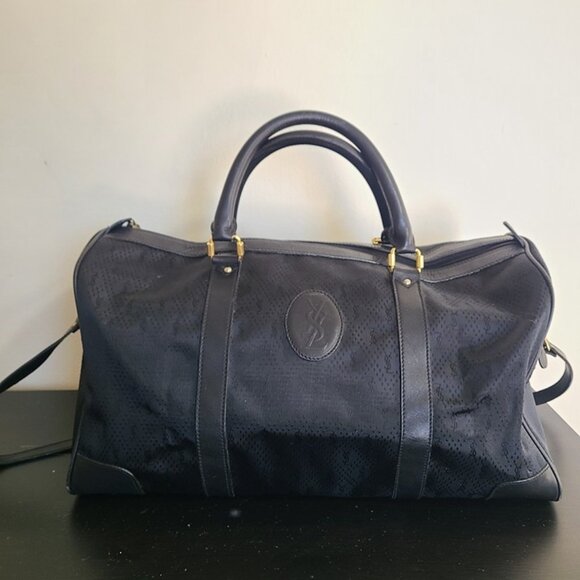 Saint Laurent Handbags - Yves Saint Laurent YSL Travel Bag Black Canvas Leather Duffle Shoulder Bag